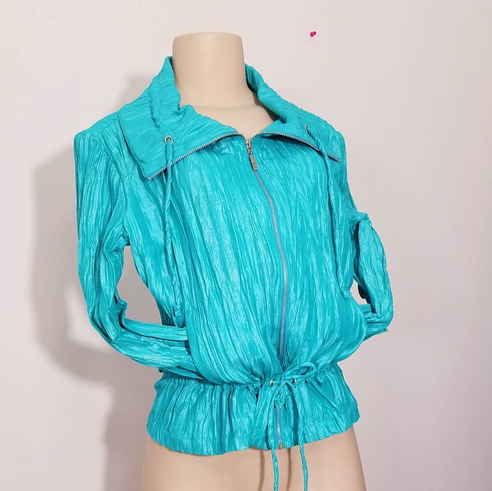 Ruby Road Turquoise Metallic Blue Windbreaker .8 - image 4